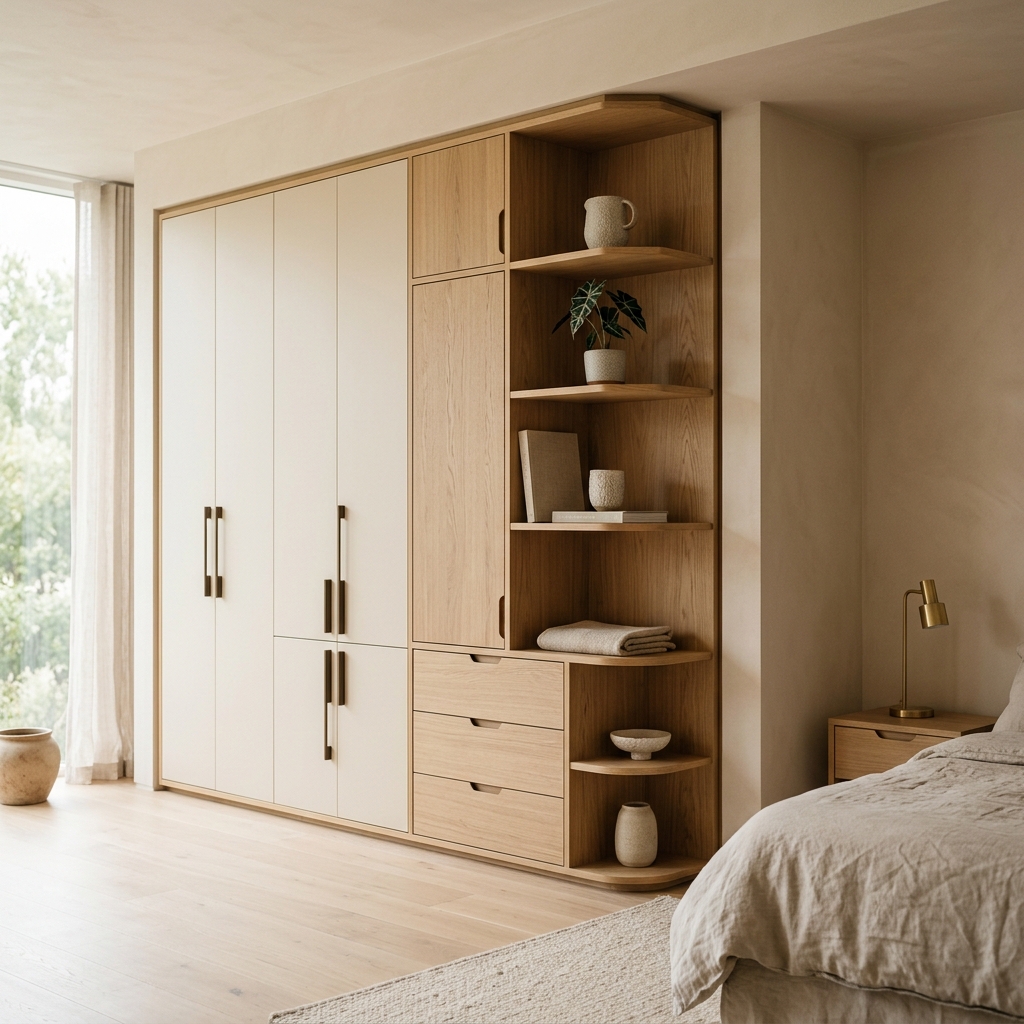 Встроенный шкаф-комби с открытыми секциями